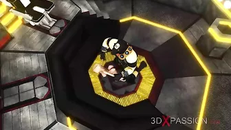 Hentai scene with a girl shoving her huge pussy in an alien's face before sex