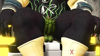 Hentai scene with a girl shoving her huge pussy in an alien's face before sex