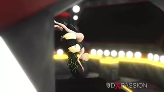 Hentai scene with a girl shoving her huge pussy in an alien's face before sex