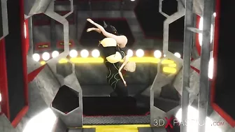 Hentai scene with a girl shoving her huge pussy in an alien's face before sex