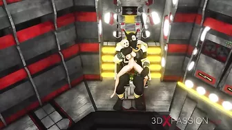 Hentai scene with a girl shoving her huge pussy in an alien's face before sex