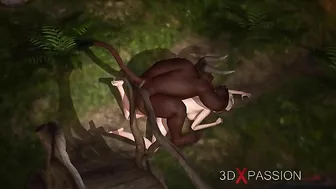 Fairy porn showing a big black minotaur demon that fucks tiny pussies silly