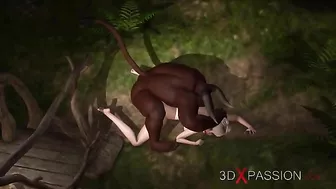 Fairy porn showing a big black minotaur demon that fucks tiny pussies silly