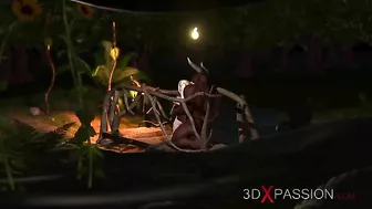 Fairy porn showing a big black minotaur demon that fucks tiny pussies silly