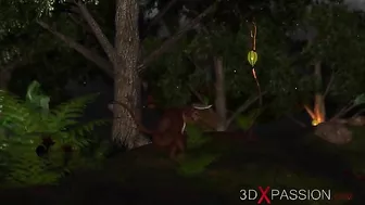 Fairy porn showing a big black minotaur demon that fucks tiny pussies silly