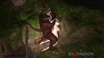 Fairy porn showing a big black minotaur demon that fucks tiny pussies silly