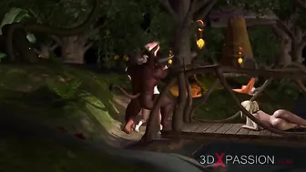 Fairy porn showing a big black minotaur demon that fucks tiny pussies silly