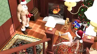 Sexy hentai beauty lies back and enjoys being fingered by Santa after doggystyle