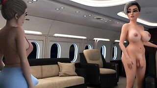 Futanari fucking session showing booss and horny girl that fuck on a private jet