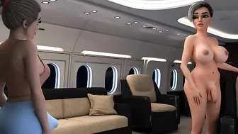 Futanari fucking session showing booss and horny girl that fuck on a private jet