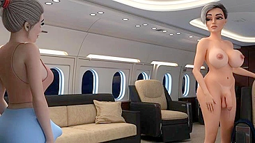 Futanari fucking session showing booss and horny girl that fuck on a private jet