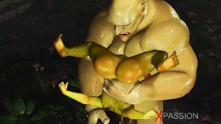 Ogre teen getting fucked by an even uglier ork fella with a hard green cock