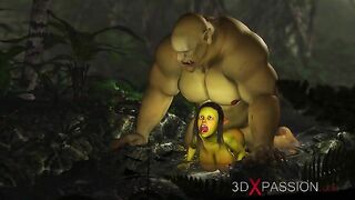 Ogre teen getting fucked by an even uglier ork fella with a hard green cock