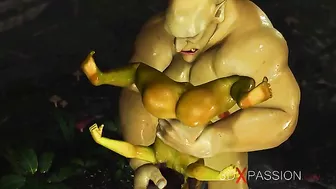 Ogre teen getting fucked by an even uglier ork fella with a hard green cock