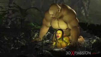Ogre teen getting fucked by an even uglier ork fella with a hard green cock