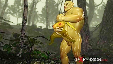 Ogre teen getting fucked by an even uglier ork fella with a hard green cock