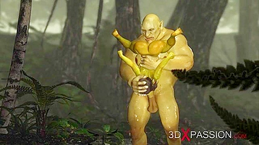 Ogre teen getting fucked by an even uglier ork fella with a hard green cock