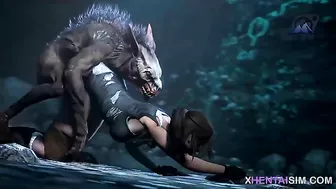 Lara Croft showing her skills in a gangbang cuckolding porn video with cum