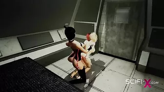 Harley Quinn shows the way she takes futa cock in her greedy pussy on the floor