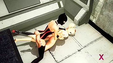 Harley Quinn shows the way she takes futa cock in her greedy pussy on the floor