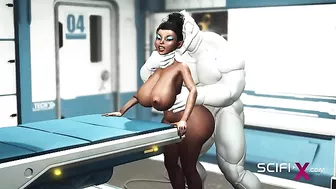 Big boobs black girl getting fucked by a really hung robot that wants her GAPED