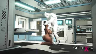 Big boobs black girl getting fucked by a really hung robot that wants her GAPED