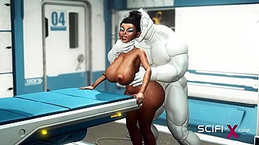 Big boobs black girl getting fucked by a really hung robot that wants her GAPED