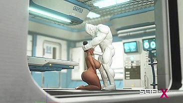 Big boobs black girl getting fucked by a really hung robot that wants her GAPED