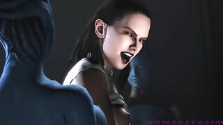 Rey from Star Wars gets fucked by that Mass Effect chick, Liara and it is HOT