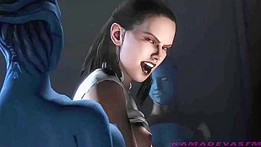 Rey from Star Wars gets fucked by that Mass Effect chick, Liara and it is HOT