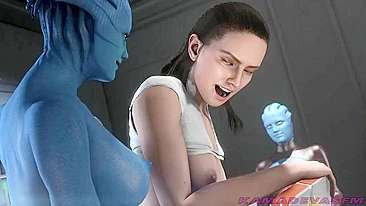 Rey from Star Wars gets fucked by that Mass Effect chick, Liara and it is HOT