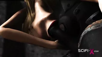 Alien creature is going to dominate spacewoman's pussy in hot hentai scene