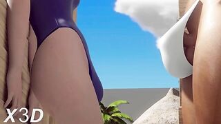 Futanari Pharah gets it on with Ashe and they enjoy beachside banging too