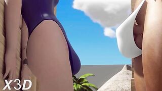 Futanari Pharah gets it on with Ashe and they enjoy beachside banging too