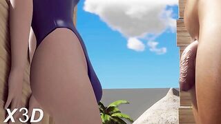 Futanari Pharah gets it on with Ashe and they enjoy beachside banging too