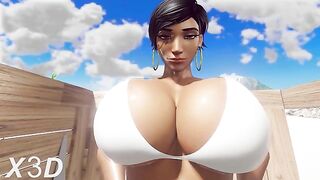 Futanari Pharah gets it on with Ashe and they enjoy beachside banging too