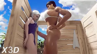 Futanari Pharah gets it on with Ashe and they enjoy beachside banging too