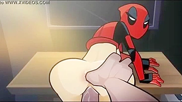 Lady Deadpool enjoying twisted teasing and hardcore fucking with a mastermind