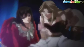 Hentai gal with a hot ass is getting ravaged on all fours in the sack in 3some