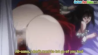 Hentai gal with a hot ass is getting ravaged on all fours in the sack in 3some