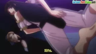 Hentai gal with a hot ass is getting ravaged on all fours in the sack in 3some