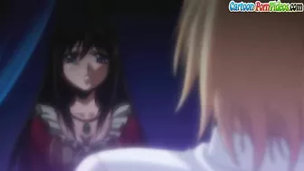 Hentai gal with a hot ass is getting ravaged on all fours in the sack in 3some