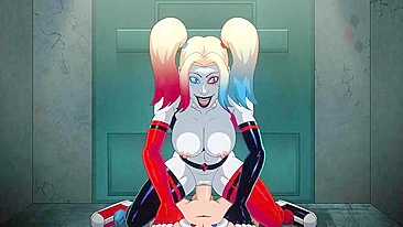 Harley Quinn shows her sexy abs while riding hard hentai cock in POV here