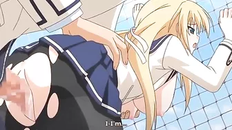 Schoolgirl wears her swimming uniform while taking dong from behind INSIDE