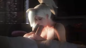 Mercy wants to stroke cock till her hands shake, then her pussy gets pounded