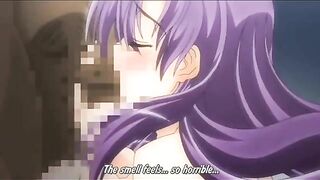 Secretary hentai showing a busty purple hair girl that gets fucked savagely