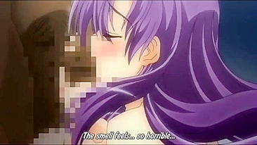 Secretary hentai showing a busty purple hair girl that gets fucked savagely