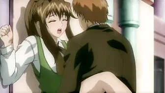 Hentai love scene with a brunette that wants dicks and standing pleasure