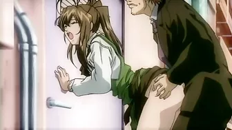 Hentai love scene with a brunette that wants dicks and standing pleasure