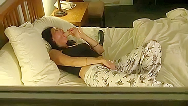 Blonde Mom Masturbating With Dildo on the Bed. A Mother's Secret Desires Exposed